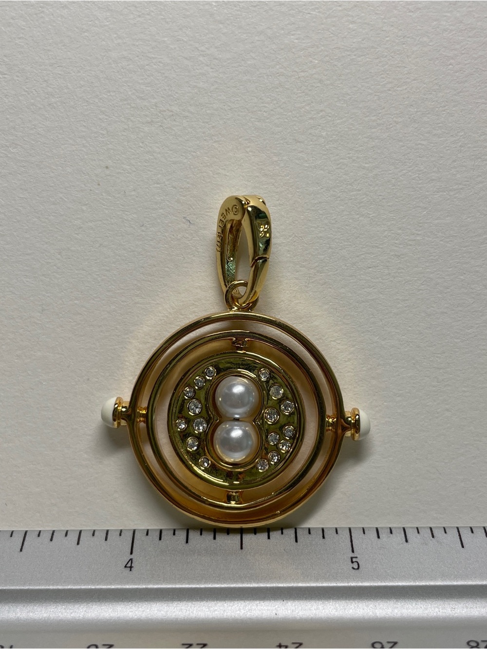 Harry Potter Gold Time Turner Pendant Charm with Pearl and Crystal Accents - Picture 3 of 4
